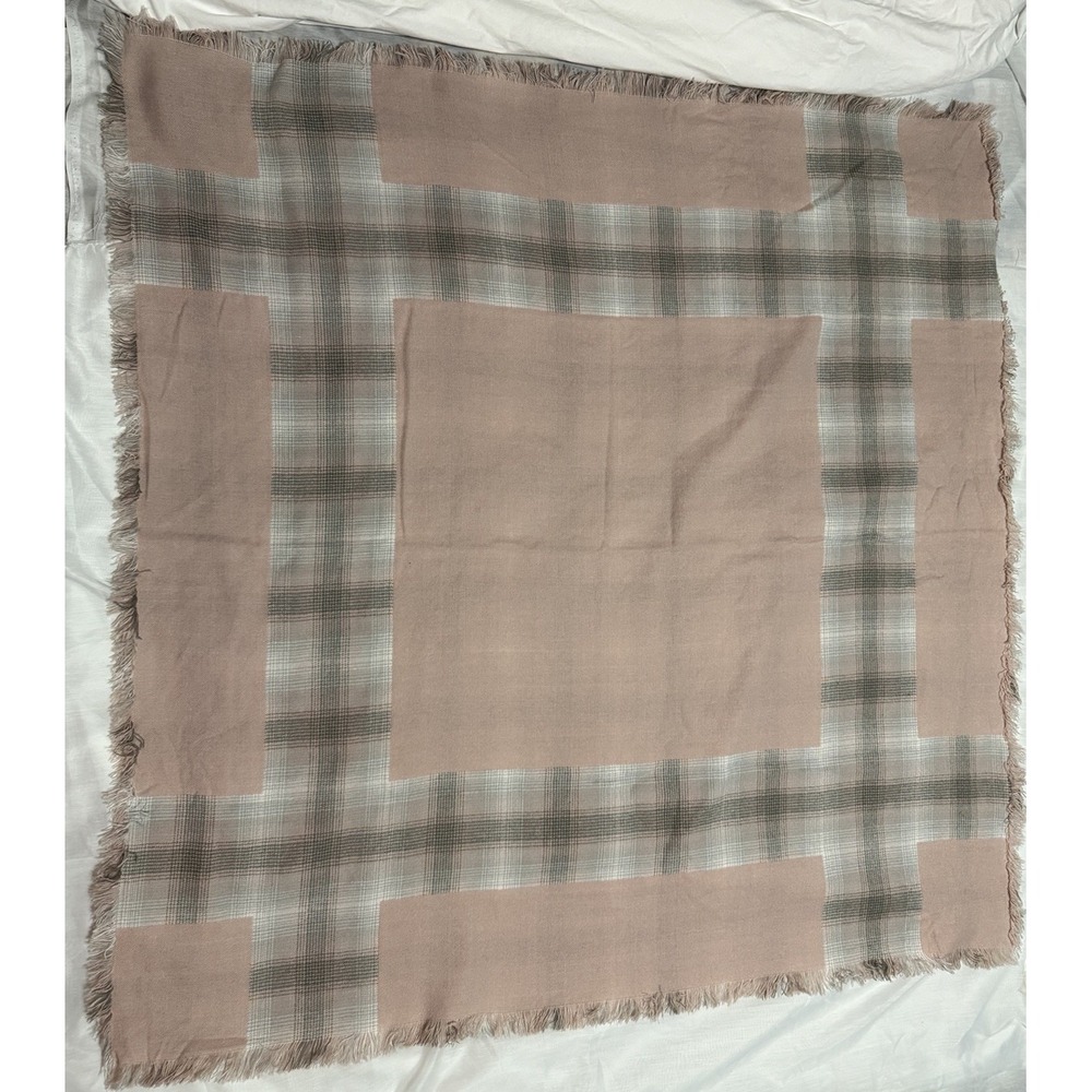 Pink and gray Plaid Women's scarf Acrylic Large 46"x46"